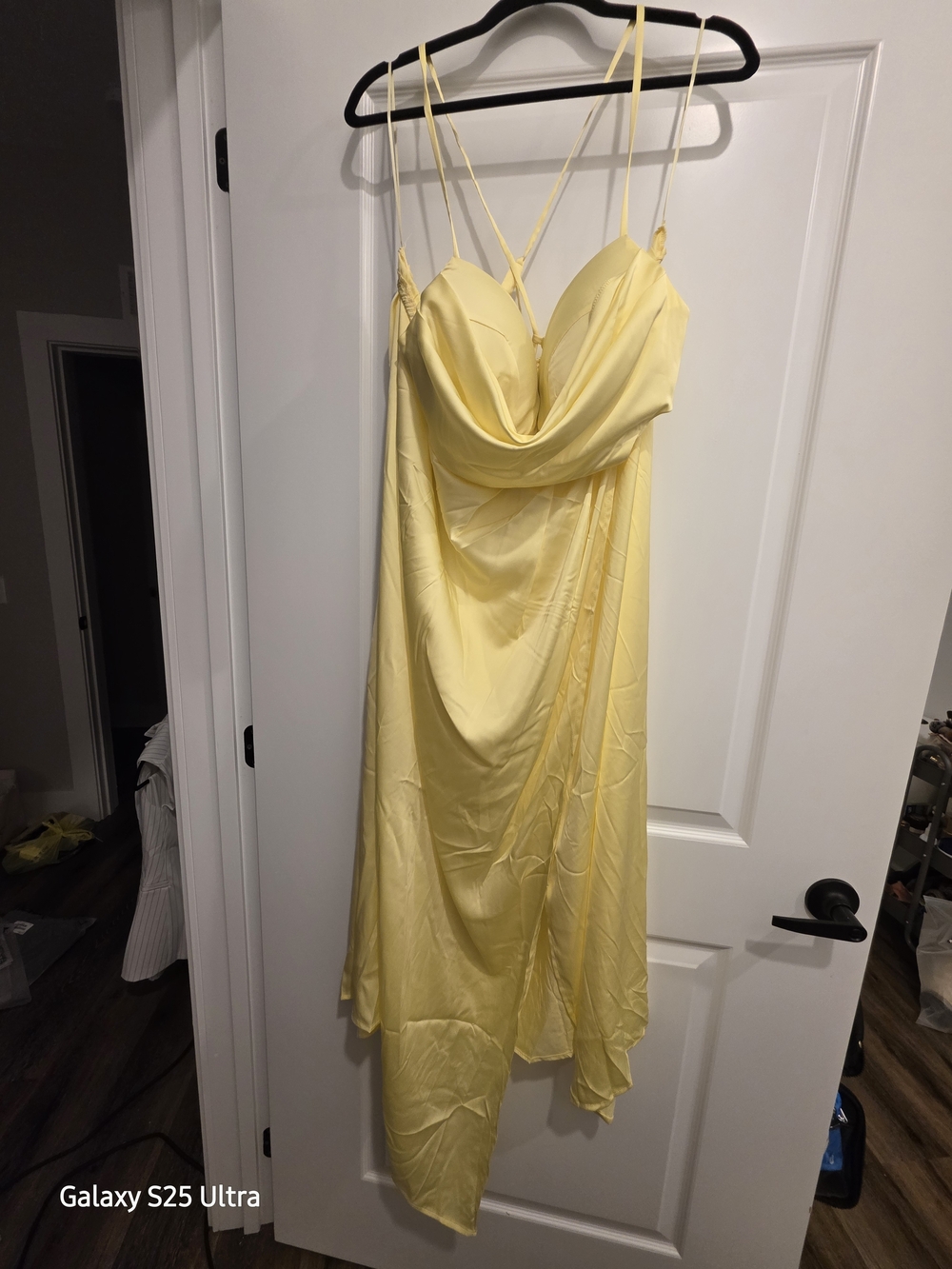 Yellow Cowl Neck Spaghetti Strap Dress